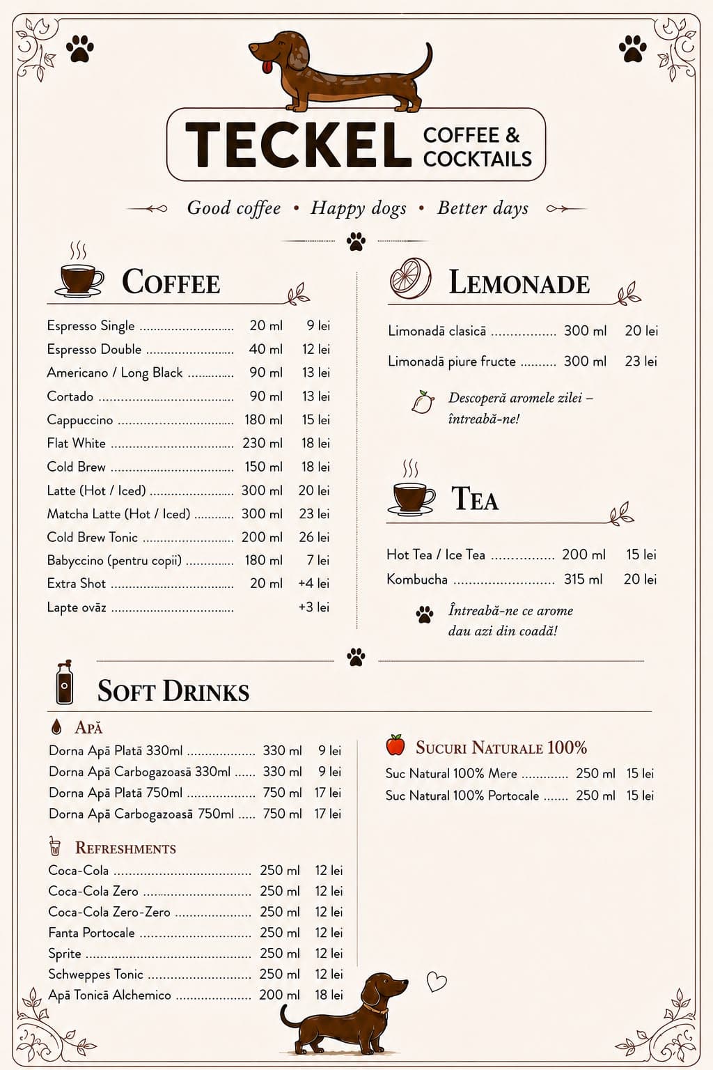 Meniu Teckel Coffee & Cocktails — pagina 1