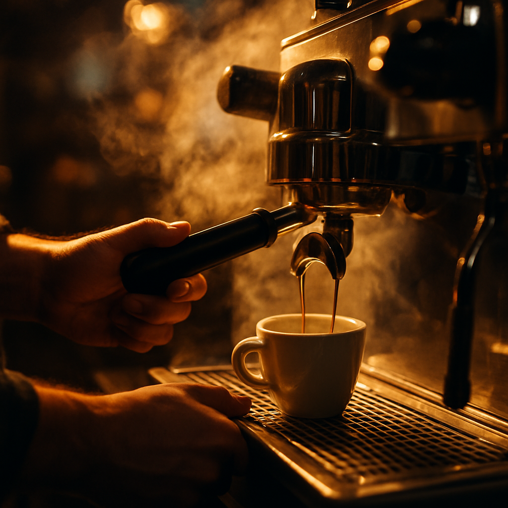 Barista pulling an espresso shot